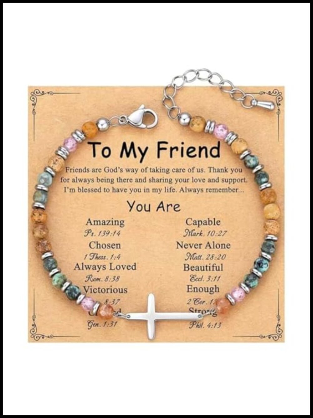 Christian Cross Bracelet Stainless Steel Natural Stone Adjustable Gift for Women